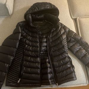 Black puffer jacket with hood